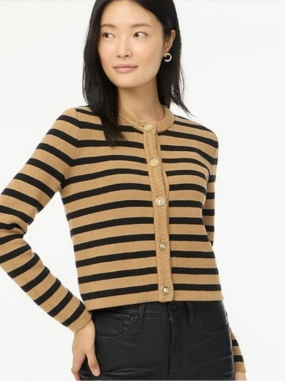 J Crew Striped Camel and Black Button-Front Ladies Jacket